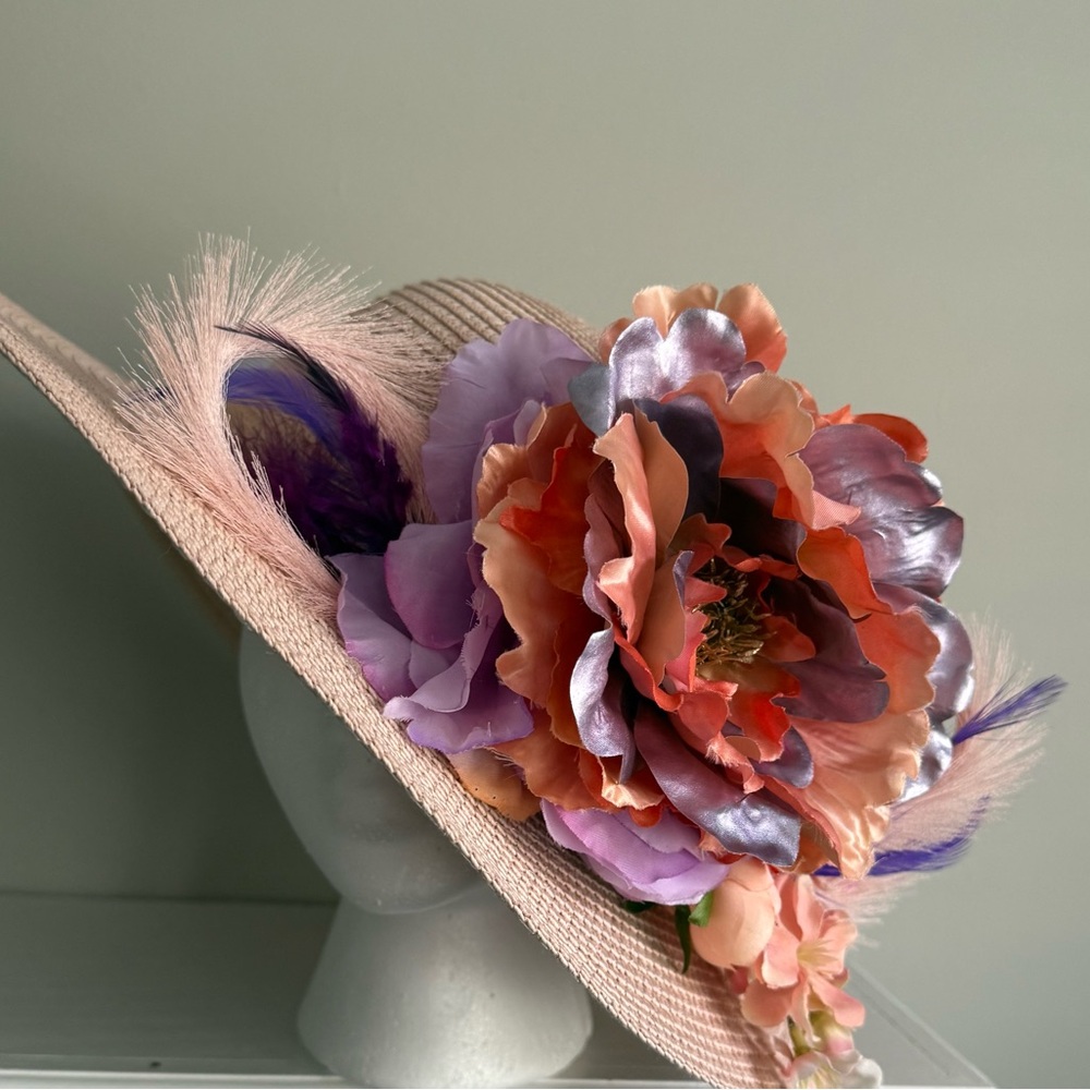 Elegant Peach and Lavender Floral Women's Derby Hat